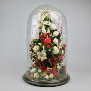 Glass dome floral woolwork display