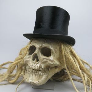 Human skull mask with top hat